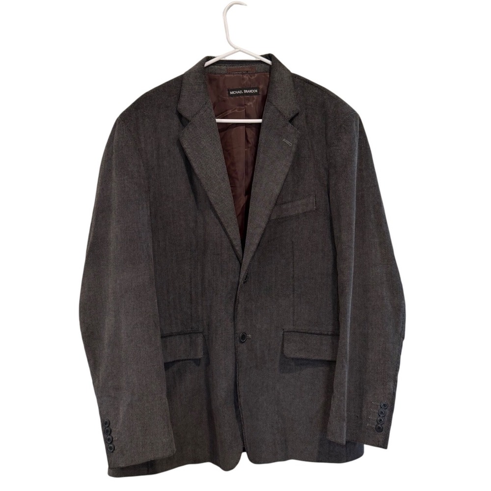 Michael Brandon Mens Herringbone Blazer Grey Black Cotton Sport Coat Size L 42